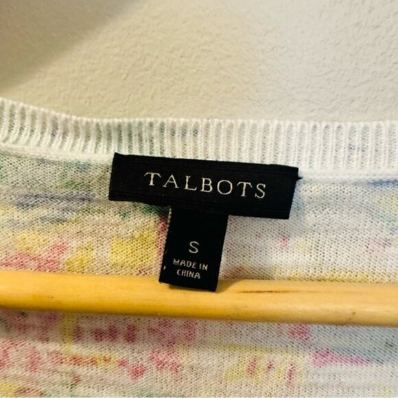 Talbots S Santorini Greece Print Cotton Sweater V-Neck Tie Hem Tropical Coquette - Picture 8 of 9